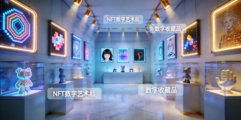 3D画廊展示各种NFT数字艺术品与收藏品